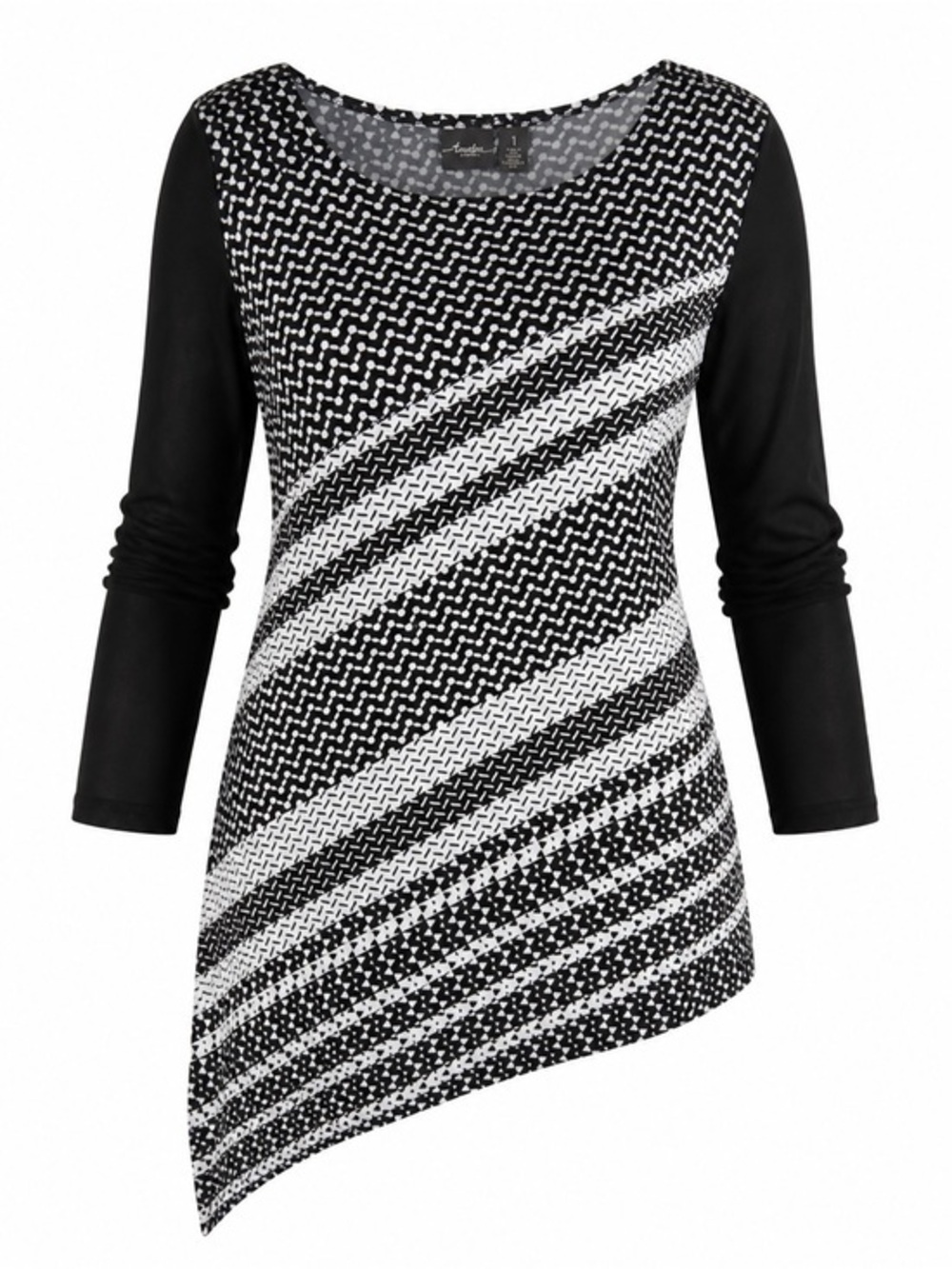 Black & White Asymmetrical Knit Dress with Scoop Neck - Picture 1 of 5